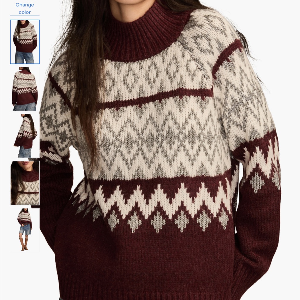 Lucky Brand Mock Neck Fair Isle Sweater M